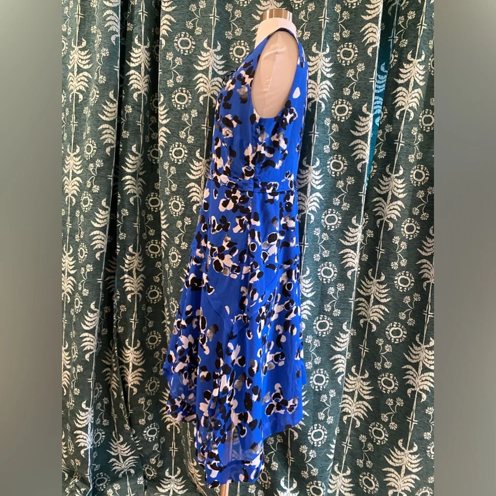 Cabi #5576 Untamed Electric Blue Mixed Floral Print Sleeveless Polka Dot Dress M